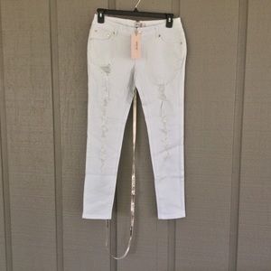House of CB Siren Jeans Size 32 L White Women Distressed Ripped Low Rise Skinny